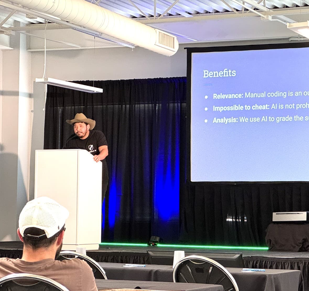 Tim Joo teaching AI at a live event in Austin, TX